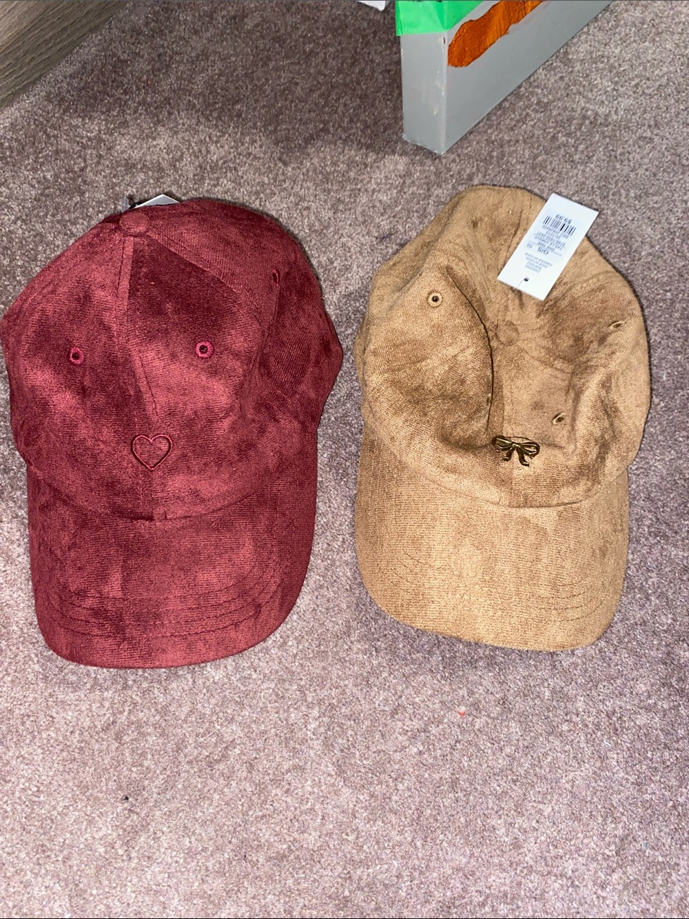 Suede-Look Baseball Caps - Burgundy & Camel